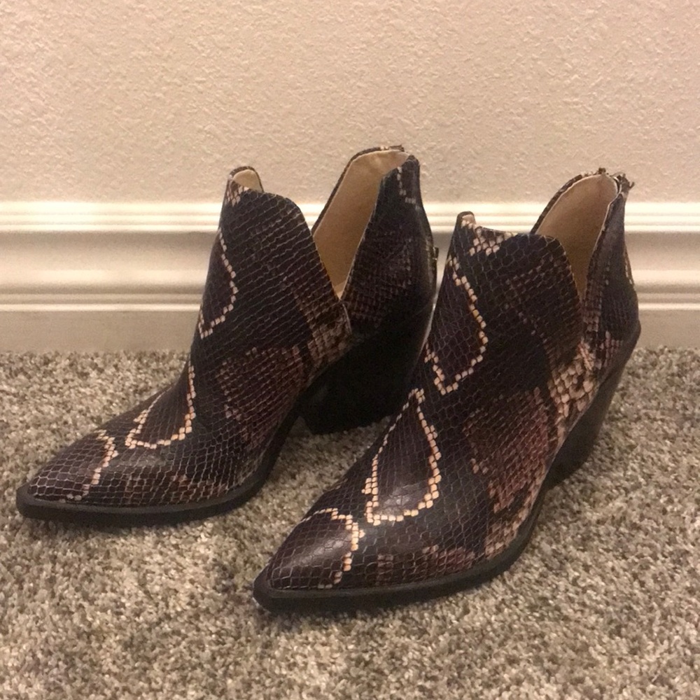 Vince Camuto snake skin booties